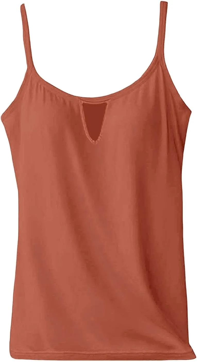 Heevina Tank Tops with Built in Bras Hollow Out Camisole for Women Cami Solid Color Vest Casual Summer