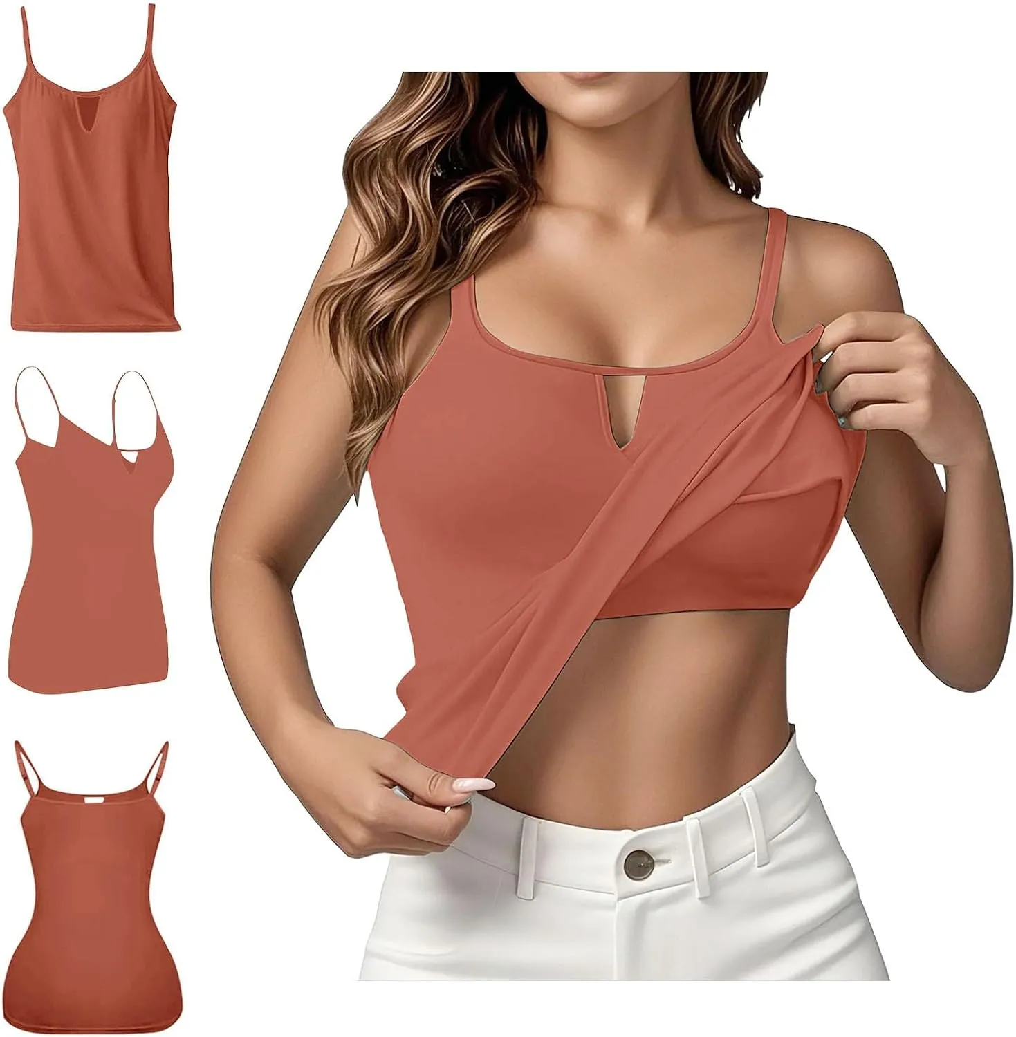 Heevina Tank Tops with Built in Bras Hollow Out Camisole for Women Cami Solid Color Vest Casual Summer