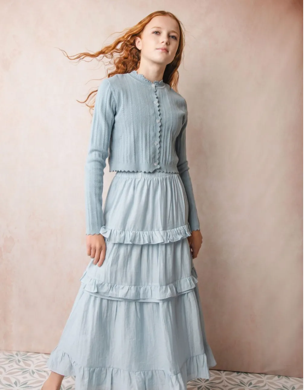 Hev Light Blue 3 Tiered Ruffle And Tuck Skirt