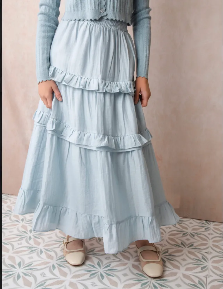 Hev Light Blue 3 Tiered Ruffle And Tuck Skirt
