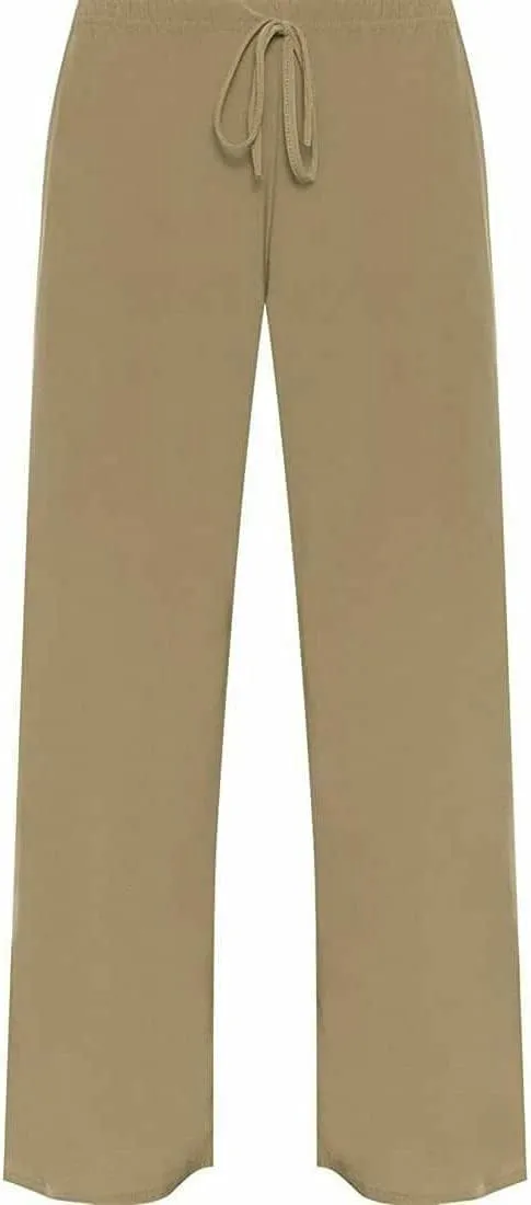 Hina Fashion Womens Stretchy ITY Wide Leg Palazzo Full Length Flared Drawstring Pants Plus Size Trousers