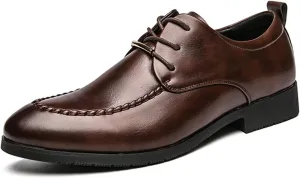 HOOENG Dress Oxford for Men Lace Up Apron Round Toe Derby Shoes Vegan Leather Non Slip Low Top Rubber Sole Block Heel Slip Resistant Wedding (Color : Brown, Size : 9)