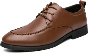 HOOENG Dress Oxford for Men Lace Up Apron Round Toe Derby Shoes Vegan Leather Non Slip Low Top Rubber Sole Block Heel Slip Resistant Wedding (Color : Light Brown, Size : 7.5)