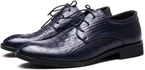 HOOENG Dress Oxford for Men Lace Up Crocodile Print Derby Shoes Vegan Leather Non Slip Anti-Slip Low Top Slip Resistant Wedding (Color : Blue, Size : 8.5)