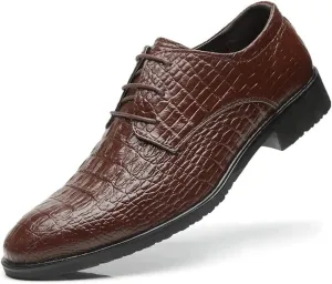 HOOENG Dress Oxford for Men Lace Up Crocodile Print Derby Shoes Vegan Leather Non Slip Anti-Slip Low Top Slip Resistant Wedding (Color : Brown, Size : 7.5)