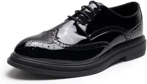 HOOENG Dress Oxford Formal Shoes for Men Lace Up Wing Tip Brogue Derby Shoes Vegan Leather Block Heel Rubber Sole Low Top Non Slip Resistant Wedding (Color : Black, Size : 10)