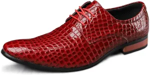 HOOENG Oxford Dress Shoes for Men Lace Up Crocodile Embossed Derby Shoes Pointed Toe Vegan Leather Rubber Sole Non Slip Resistant Low Top Anti-Slip Business (Color : Red, Size : 11.5)
