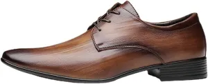 HOOENG Oxford Shoes for Men Lace Up Burnished Pointed Toe Derby Shoes Vegan Leather Rubber Sole Anti-Slip Block Heel Slip Resistant Low Top Party (Color : Brown, Size : 8.5)