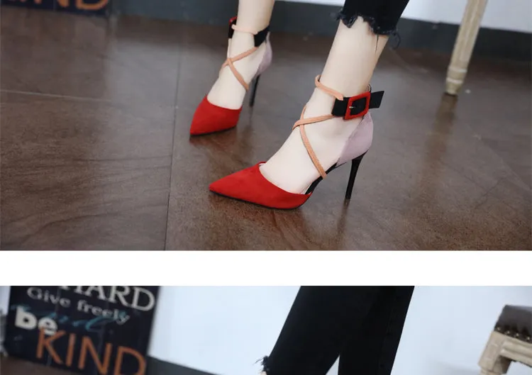 Internet Celebrity Color Block Young Adult Cross Strap Sexy High Heels