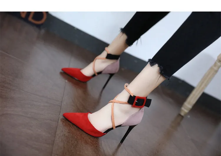 Internet Celebrity Color Block Young Adult Cross Strap Sexy High Heels