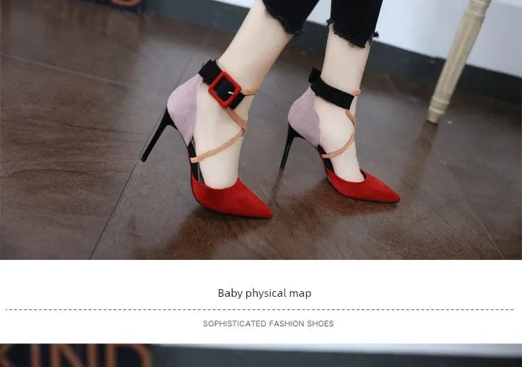 Internet Celebrity Color Block Young Adult Cross Strap Sexy High Heels