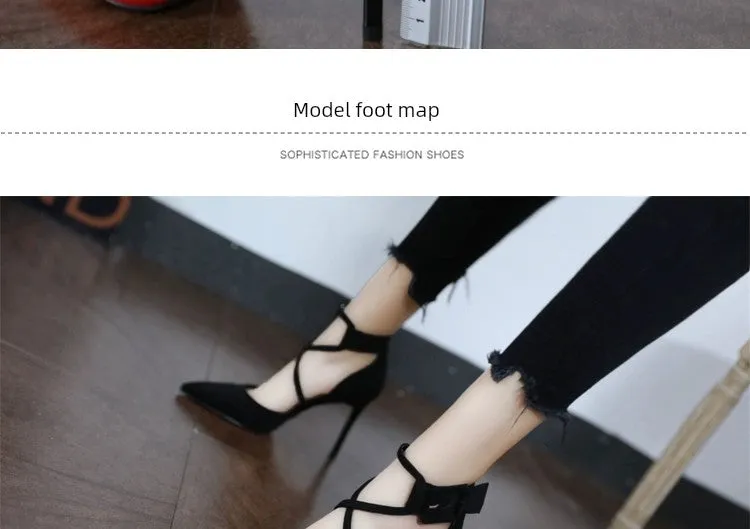 Internet Celebrity Color Block Young Adult Cross Strap Sexy High Heels