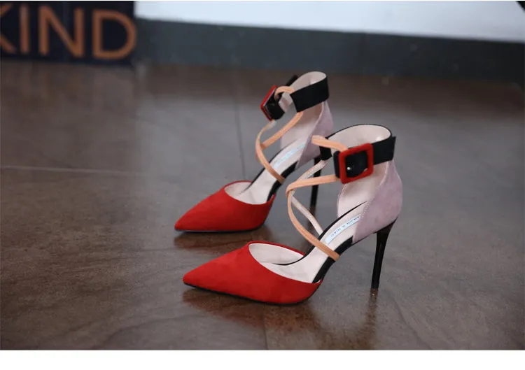 Internet Celebrity Color Block Young Adult Cross Strap Sexy High Heels