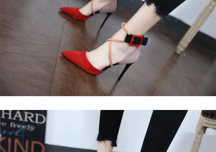 Internet Celebrity Color Block Young Adult Cross Strap Sexy High Heels