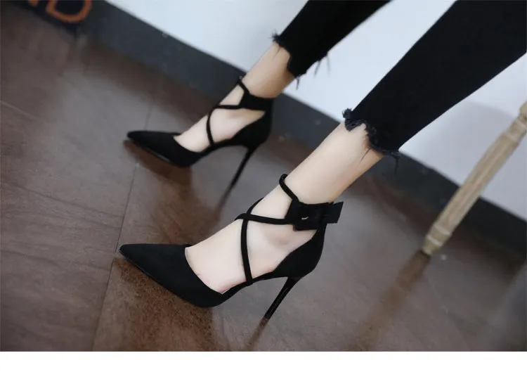 Internet Celebrity Color Block Young Adult Cross Strap Sexy High Heels