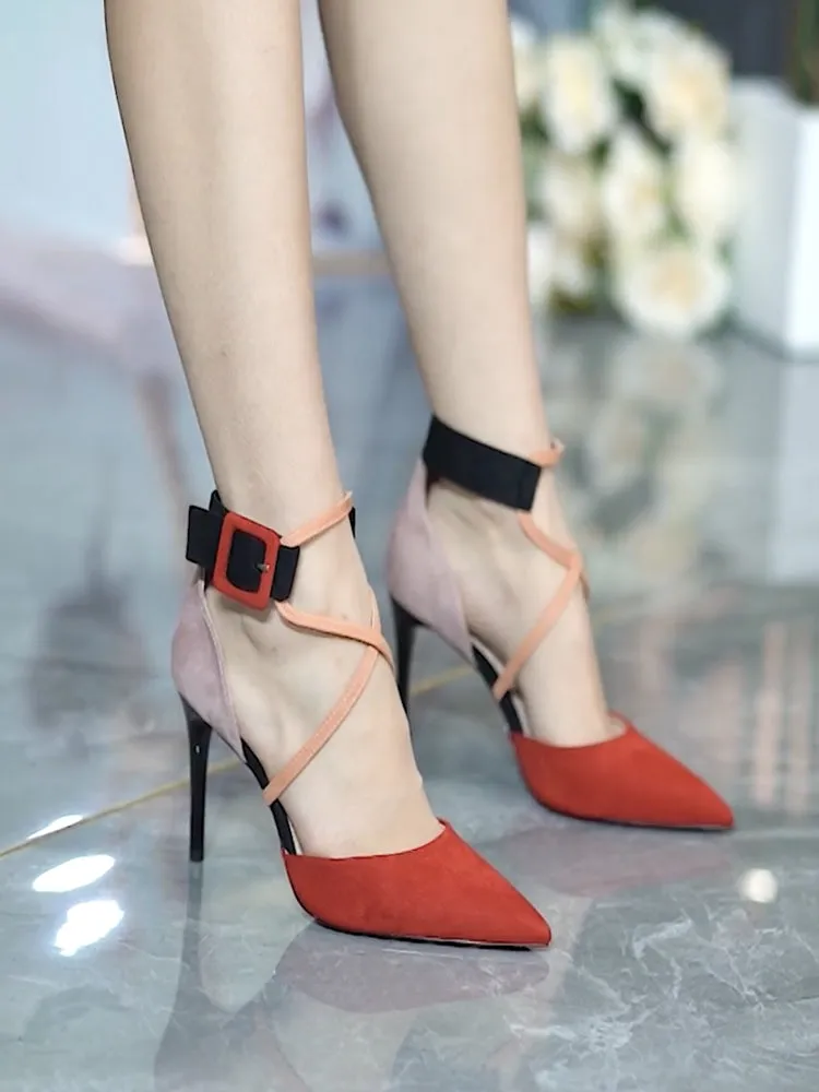 Internet Celebrity Color Block Young Adult Cross Strap Sexy High Heels