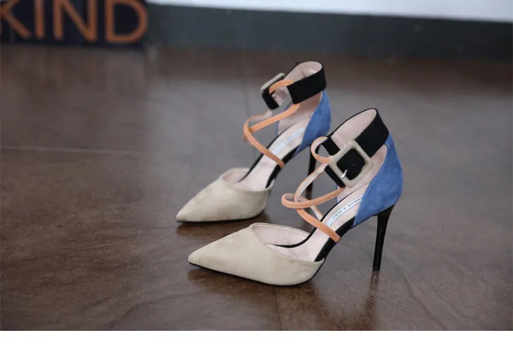 Internet Celebrity Color Block Young Adult Cross Strap Sexy High Heels