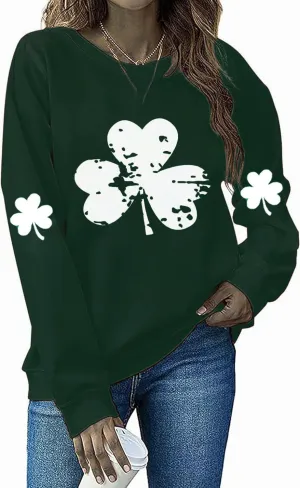 Irish Lucky St Patricks Day Sweatshirts Womens Vintage Leprechaun Graphic Tees