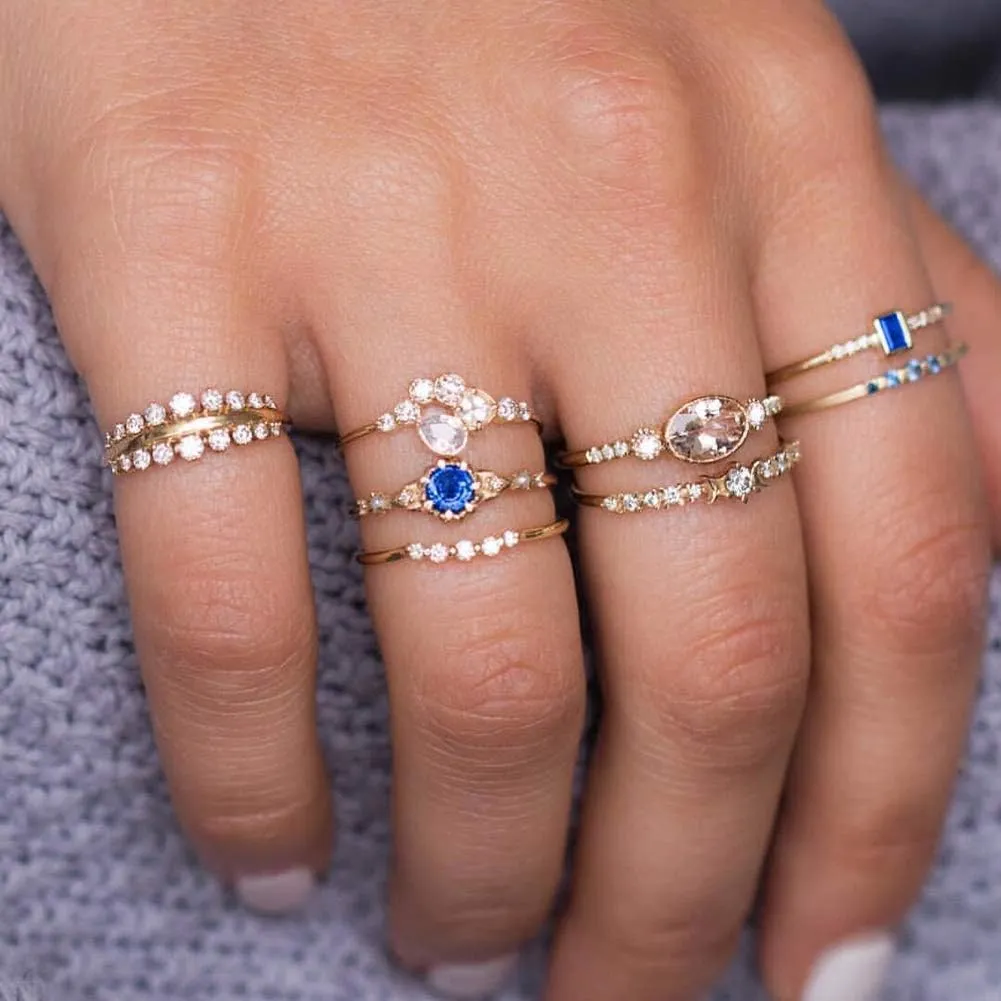 Jewelry Ring Love Rings 8Pcs Women Fashion Rhinestone Inlaid Slim Midi Stacking Above Knuckle Rings Set Wedding Band Best Gifts for Love with Valentine's Day (Golden,One Size)
