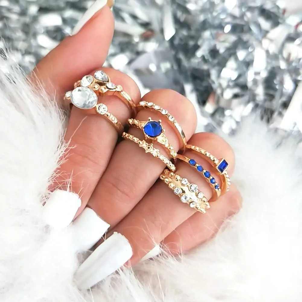 Jewelry Ring Love Rings 8Pcs Women Fashion Rhinestone Inlaid Slim Midi Stacking Above Knuckle Rings Set Wedding Band Best Gifts for Love with Valentine's Day (Golden,One Size)