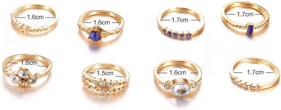 Jewelry Ring Love Rings 8Pcs Women Fashion Rhinestone Inlaid Slim Midi Stacking Above Knuckle Rings Set Wedding Band Best Gifts for Love with Valentine's Day (Golden,One Size)