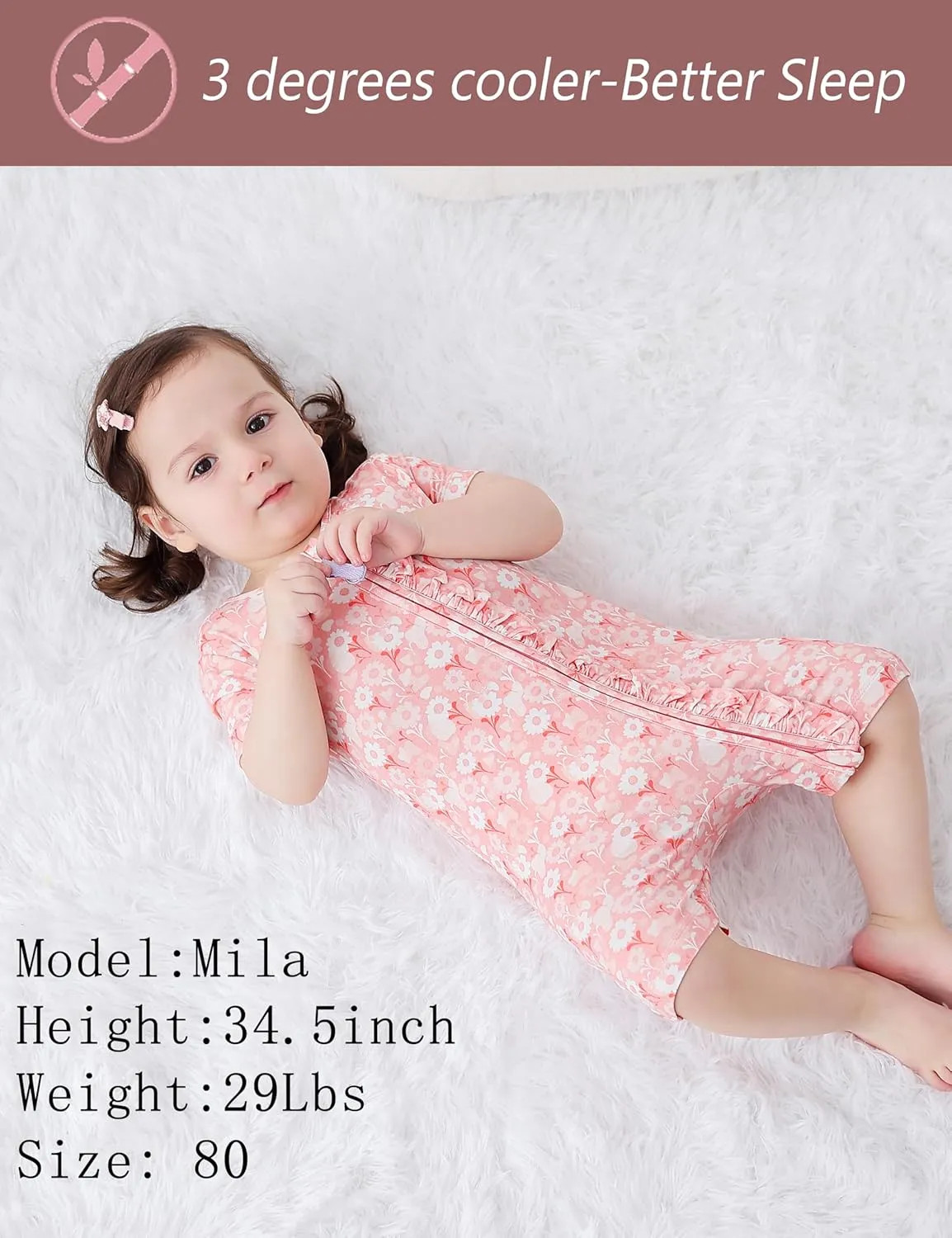 JunNeng 2Pcs Baby Girl Viscose from Bamboo Sleeper, 2 Way Zipper Romper, Short Sleeve One Piece 0-18 Months