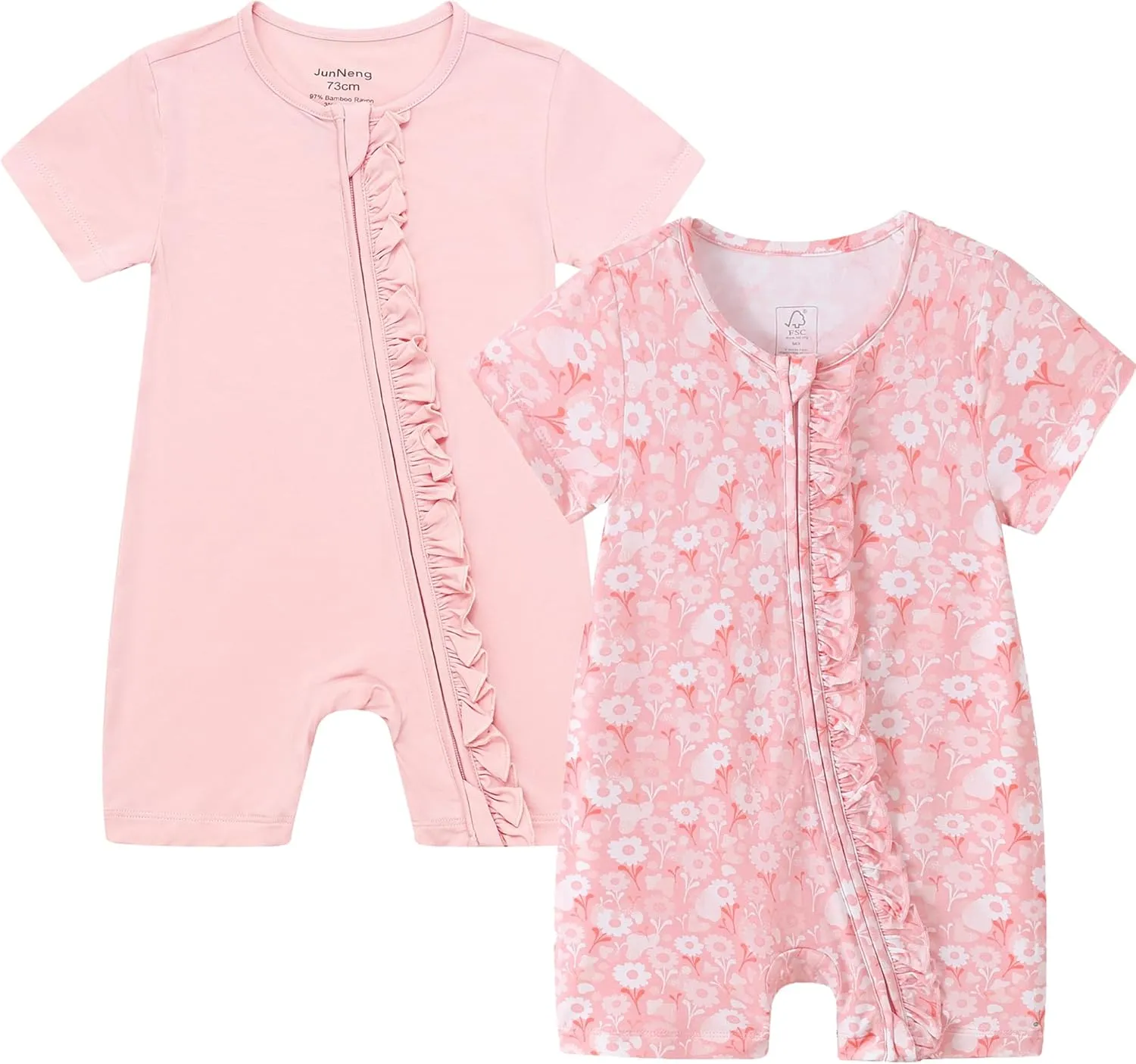 JunNeng 2Pcs Baby Girl Viscose from Bamboo Sleeper, 2 Way Zipper Romper, Short Sleeve One Piece 0-18 Months