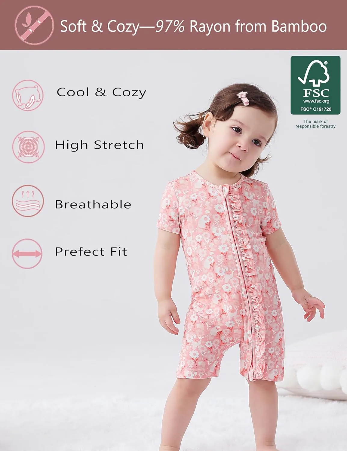 JunNeng 2Pcs Baby Girl Viscose from Bamboo Sleeper, 2 Way Zipper Romper, Short Sleeve One Piece 0-18 Months
