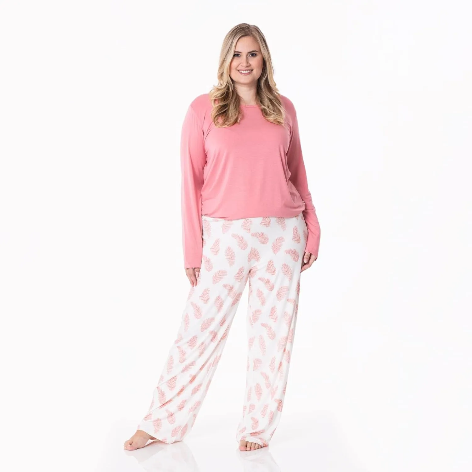 KICKEE Womens Print Long Sleeve Loosey Goosey Tee & Pajama Pants Set, Soft Viscose Sleepwear and Loungewear