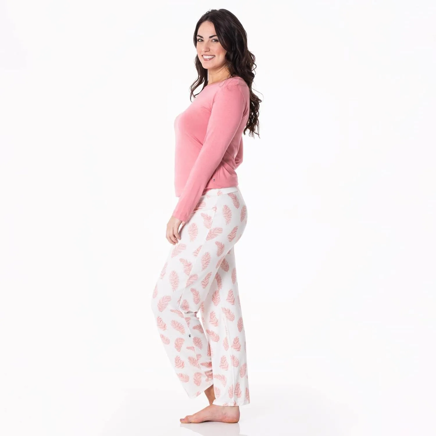 KICKEE Womens Print Long Sleeve Loosey Goosey Tee & Pajama Pants Set, Soft Viscose Sleepwear and Loungewear