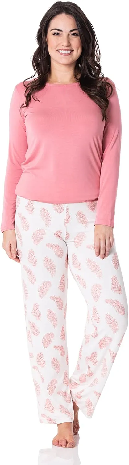 KICKEE Womens Print Long Sleeve Loosey Goosey Tee & Pajama Pants Set, Soft Viscose Sleepwear and Loungewear