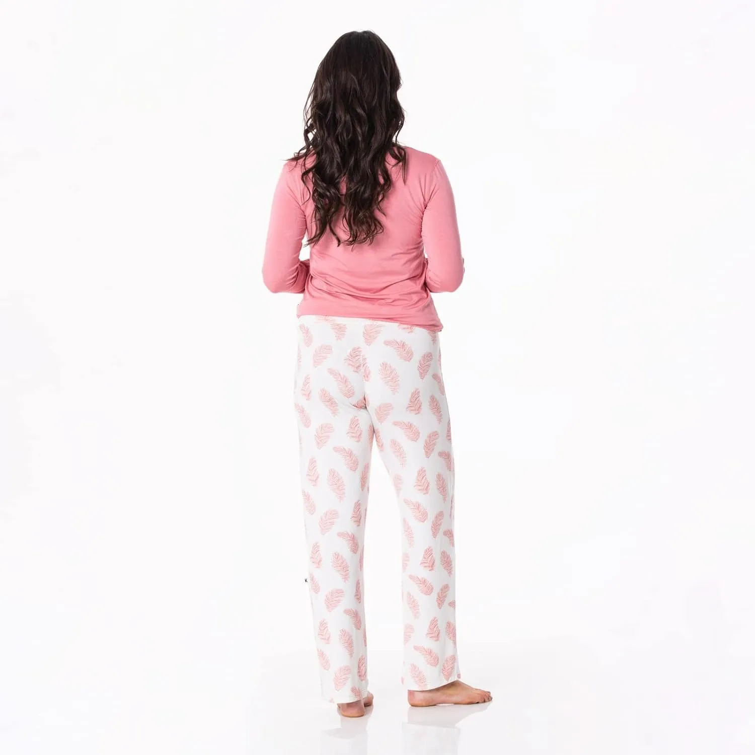 KICKEE Womens Print Long Sleeve Loosey Goosey Tee & Pajama Pants Set, Soft Viscose Sleepwear and Loungewear