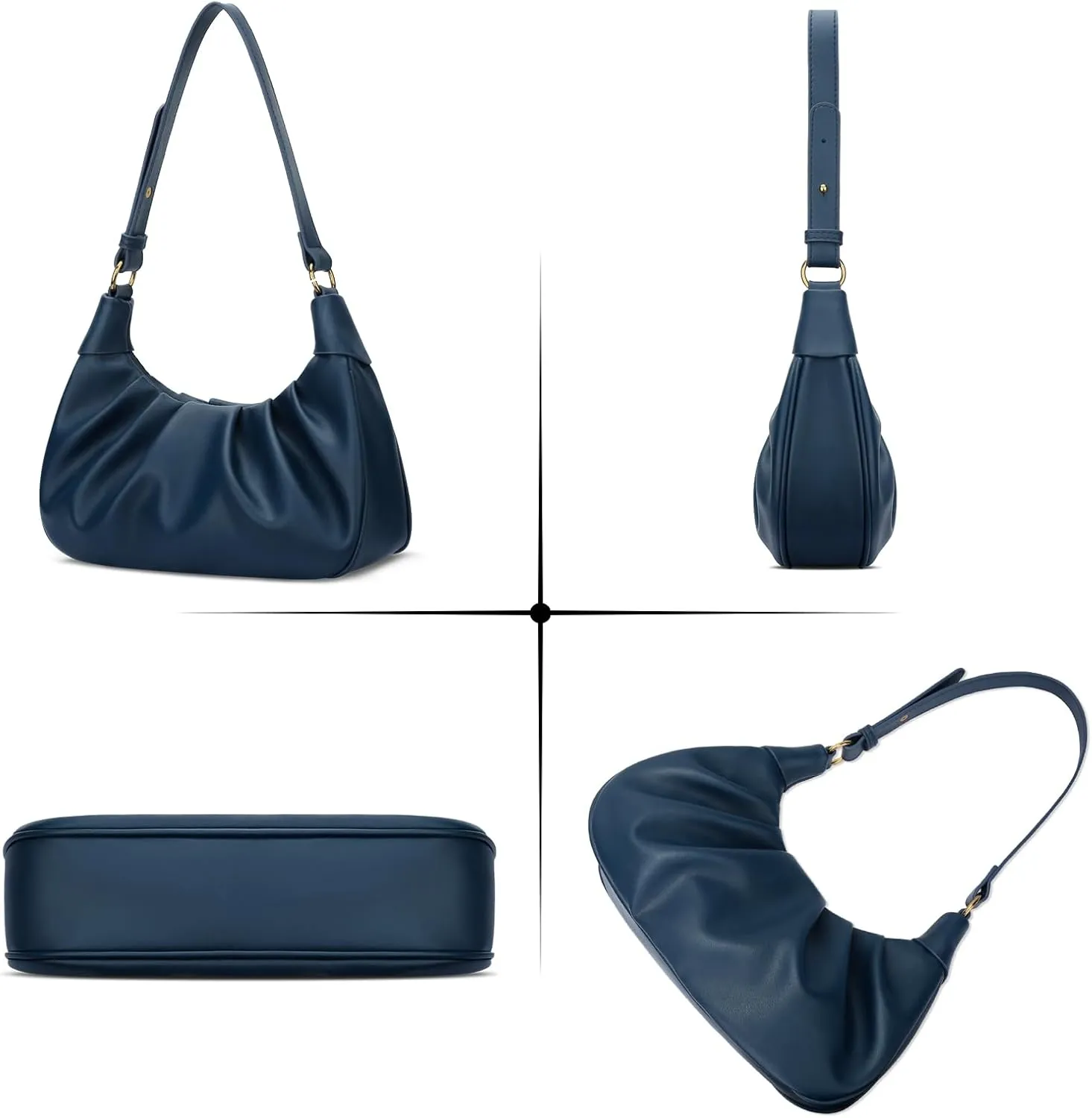 KKXIU Shoulder Bag Crescent Handbag Ruched Purse Underarm Bag Mini Hobo for Women,Detachable Gold Chain Crossbody Bag