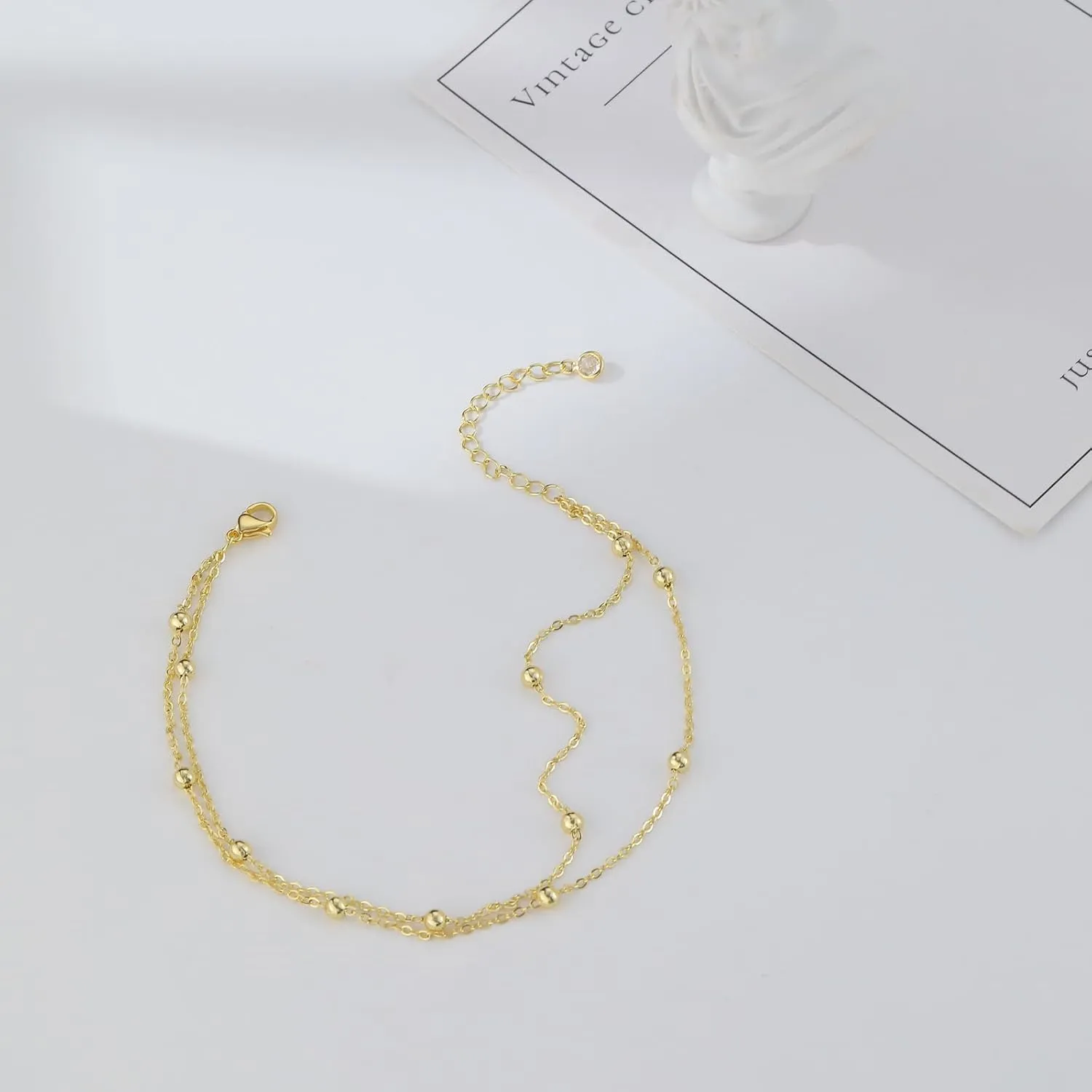 Kyerlyn Dainty Simple Chain Anklet for Women 18k Gold/Silver Plated Summer Beach Beaded Evil Eye Moon Figaro Butterfly Satellite Cuban Pearl Flat Marina Anklet Gift