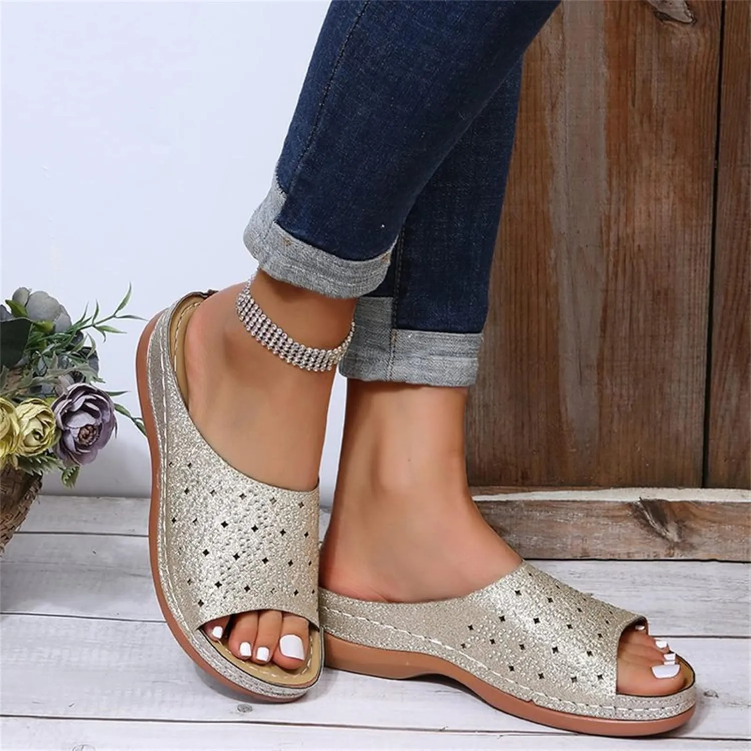 Ladmiple Sandals Women Dressy Summer Wedge Orthotic Slides Comfortable Orthopedic Walking Flip Flops with Arch Support 2024