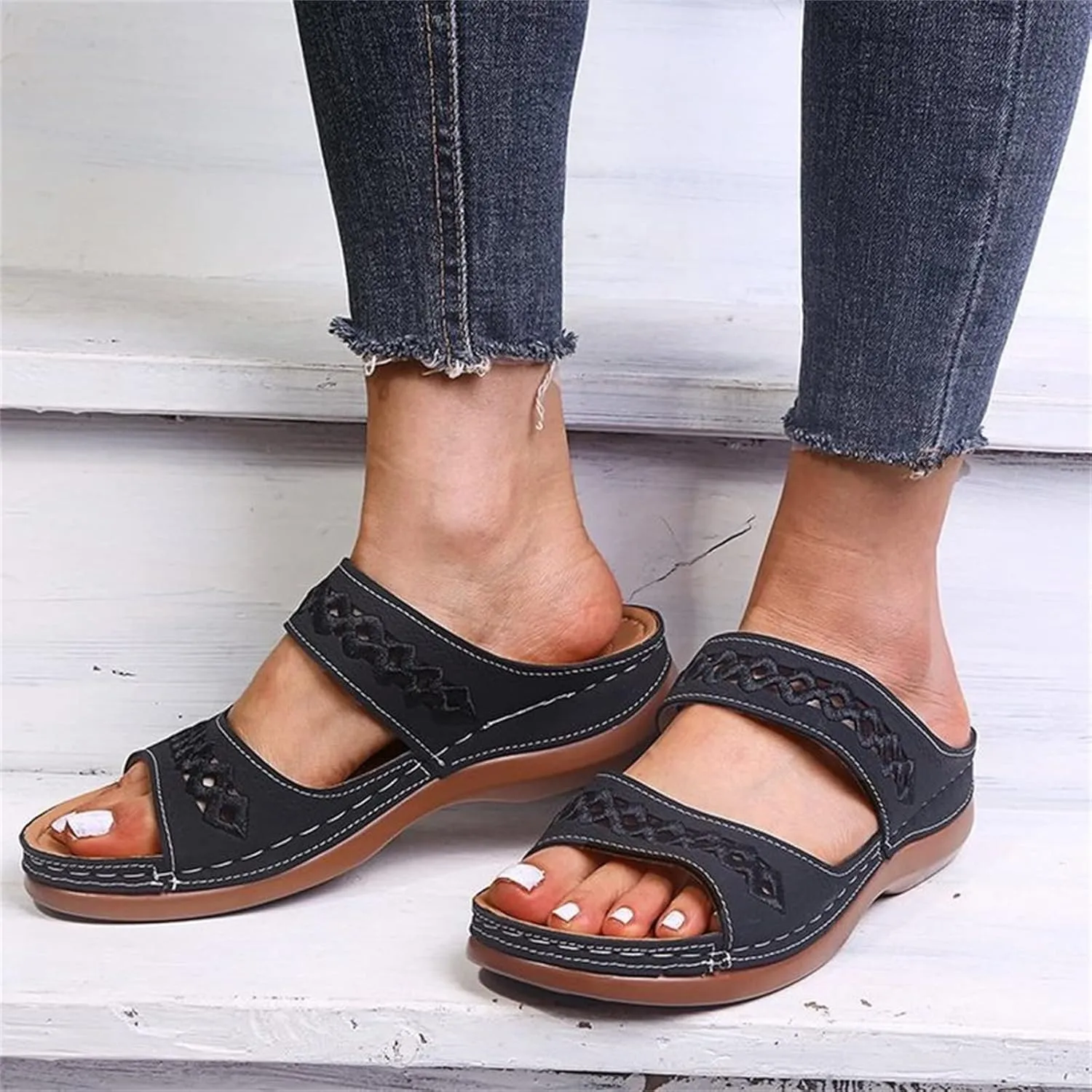Ladmiple Women's Sandals Comfortable Dressy Arch Support Orthotic Flip Flops Walking Orthopedic Slides Summer Shoes 2023