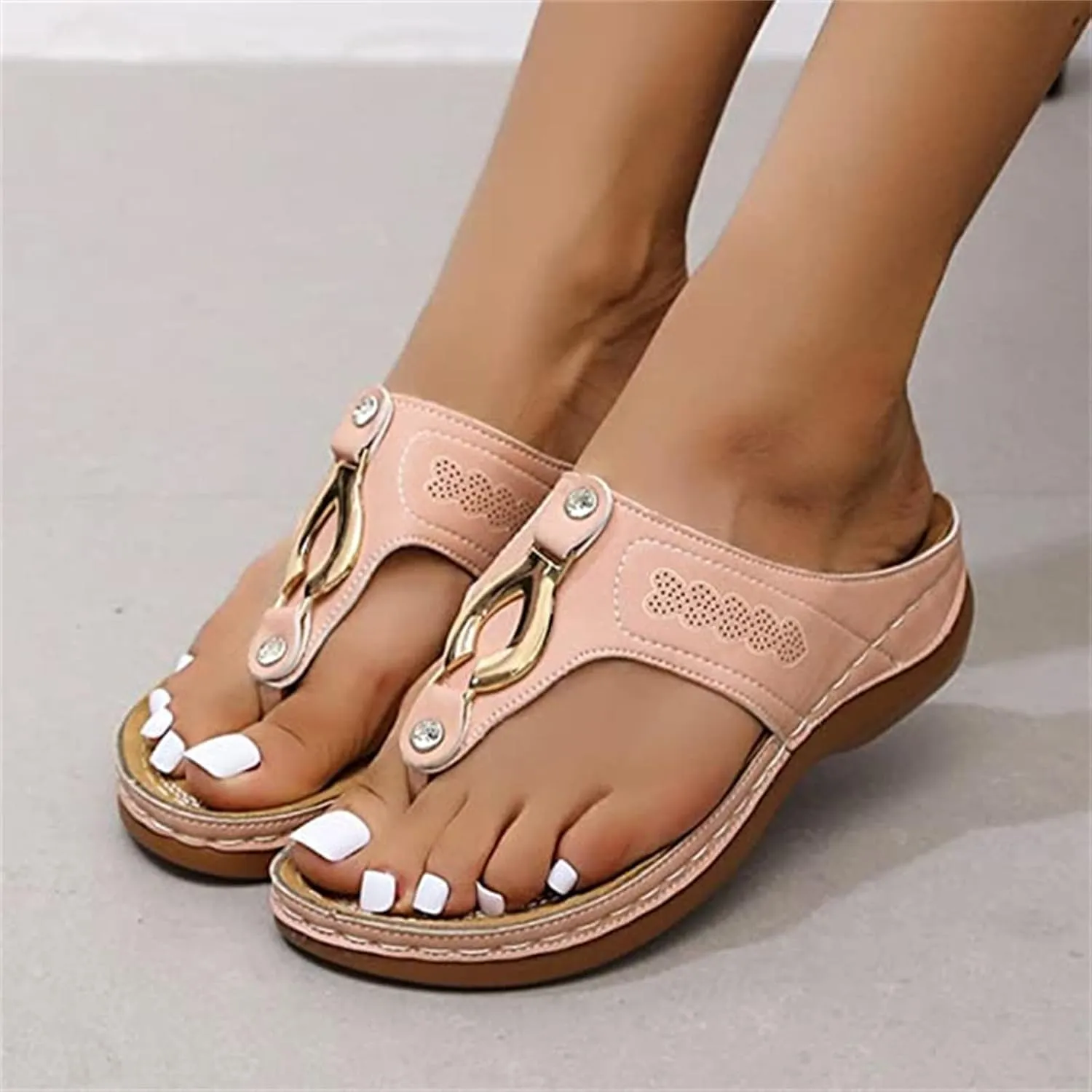 Ladmiple Women's Sandals Comfortable With Arch Support Orthotic Walking Slides Open Toe Dressy Summer Orthopedic Flip Flops