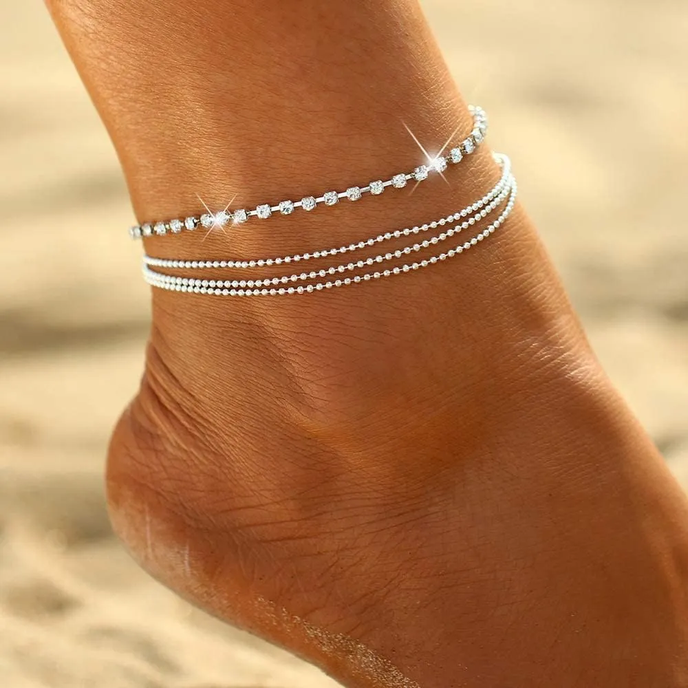 Layered Ankle Bracelets for Women 18K Gold Plated Dainty Fishbone Snake Chain Fine Bead Paperclip Peach Heart Anklets for Women Waterproof Minimalist Simple Anklets Fashion Summer Jewelry Anklet For Women