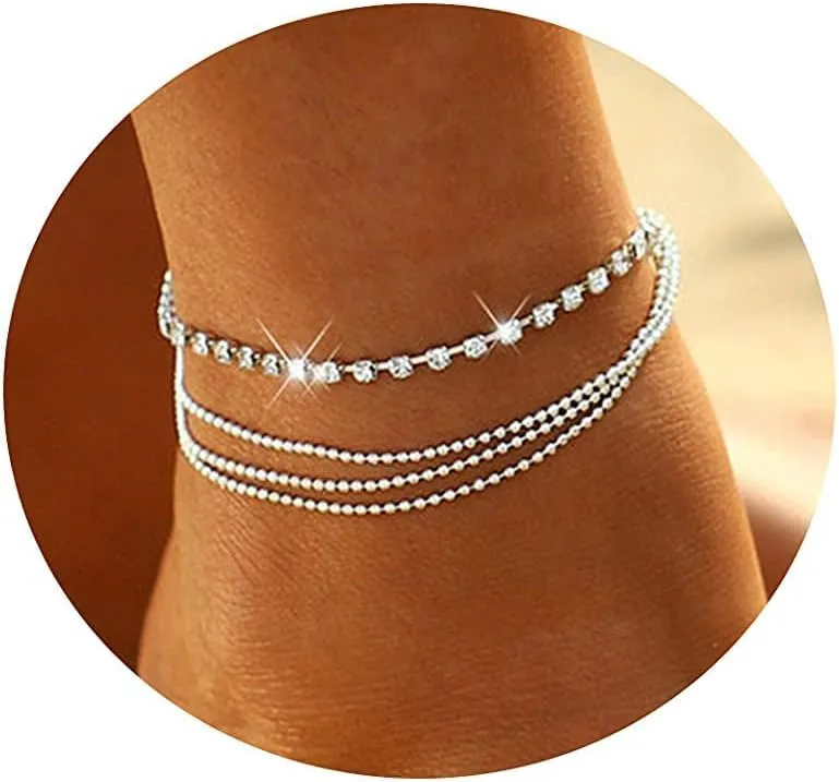 Layered Ankle Bracelets for Women 18K Gold Plated Dainty Fishbone Snake Chain Fine Bead Paperclip Peach Heart Anklets for Women Waterproof Minimalist Simple Anklets Fashion Summer Jewelry Anklet For Women