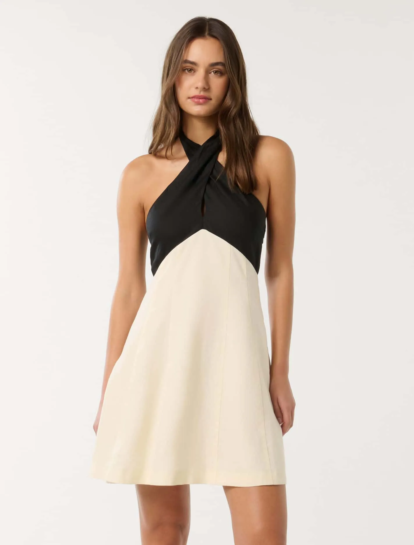 Lea Contrast Halter Neck Mini Dress