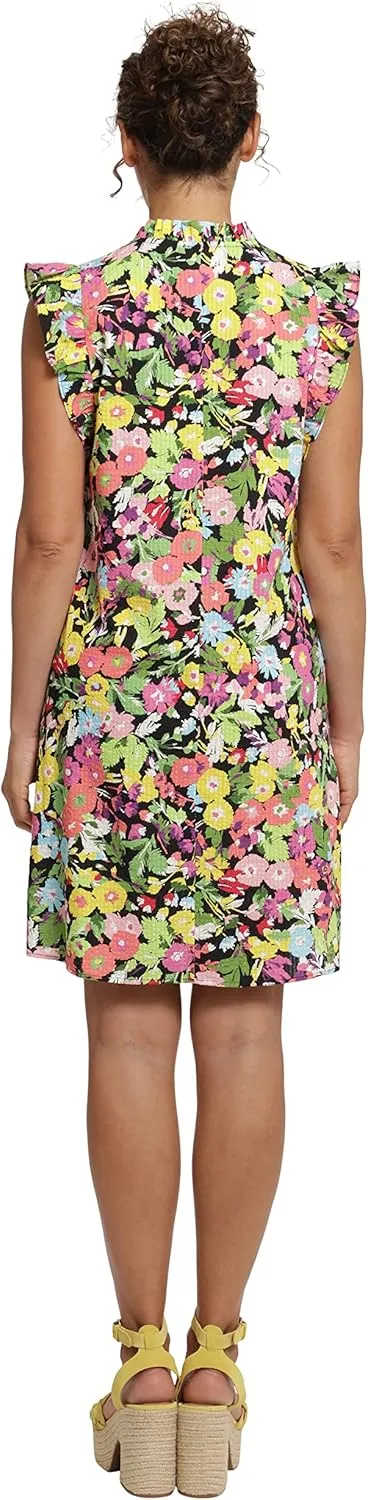 London Times Women's Ruffle Neck and Sleeve Shift Dress Casual Summer Fun Vacation