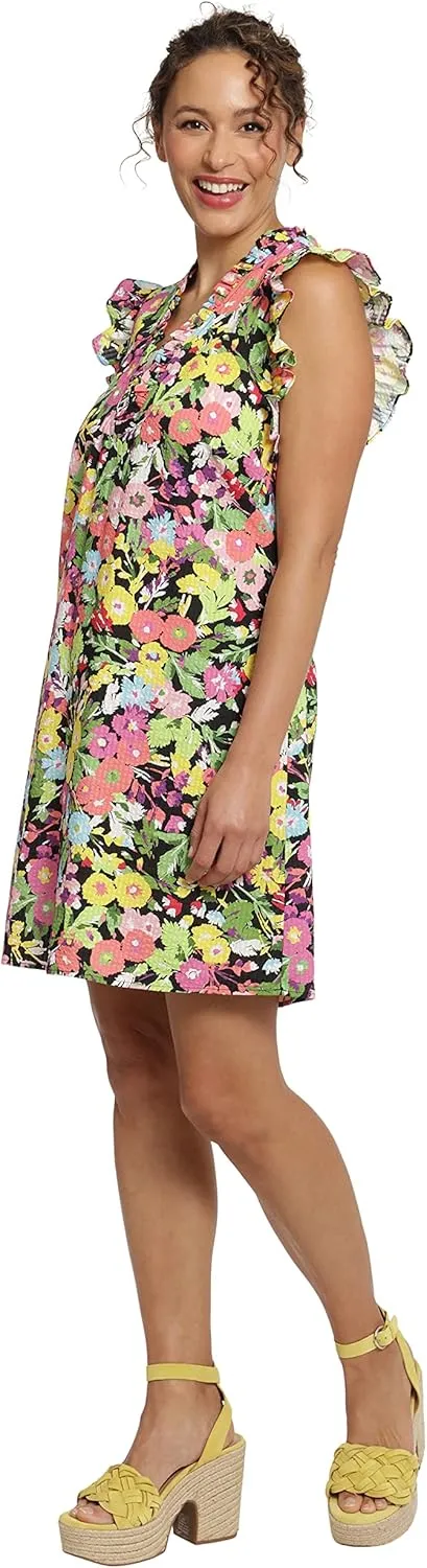 London Times Women's Ruffle Neck and Sleeve Shift Dress Casual Summer Fun Vacation