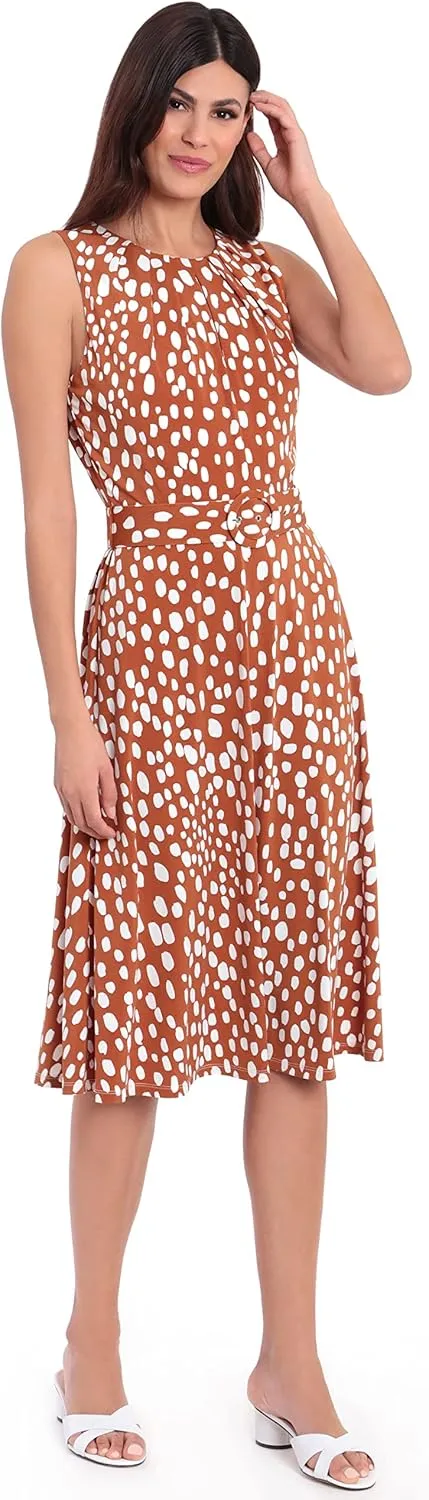 London Times Women's, Sleeveless Jersey Keyhole Belted Midi Dress