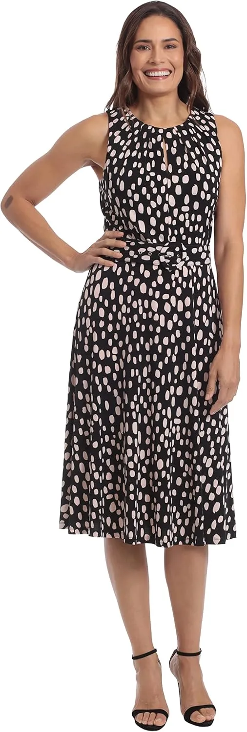 London Times Women's, Sleeveless Jersey Keyhole Belted Midi Dress