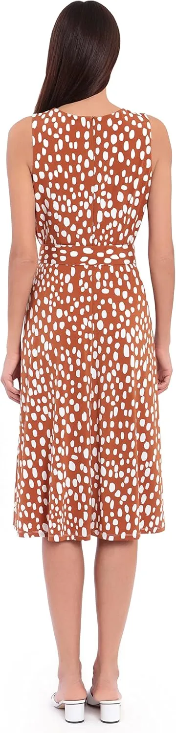 London Times Women's, Sleeveless Jersey Keyhole Belted Midi Dress