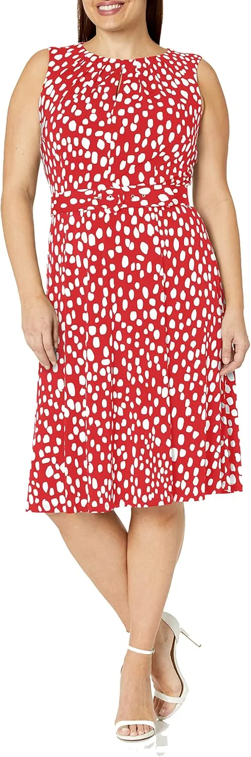 London Times Women's, Sleeveless Jersey Keyhole Belted Midi Dress