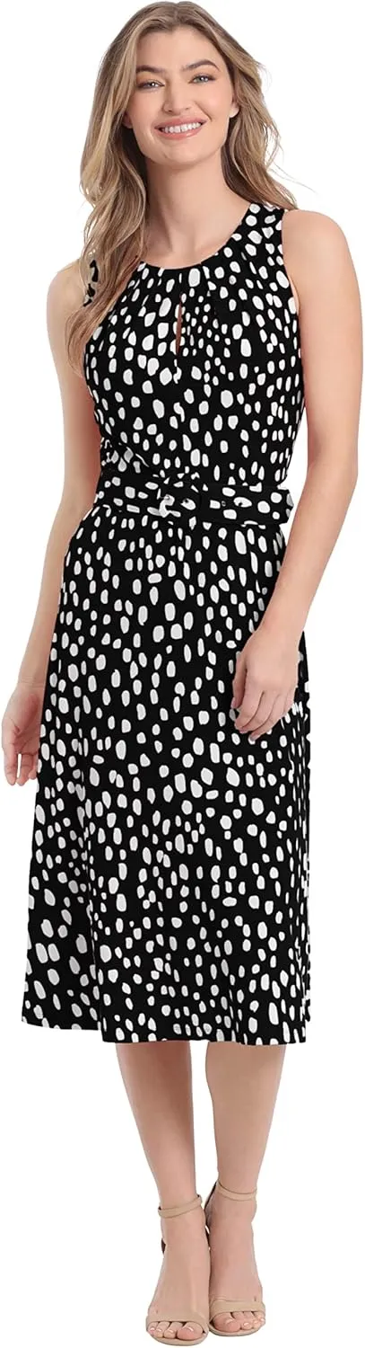 London Times Women's, Sleeveless Jersey Keyhole Belted Midi Dress