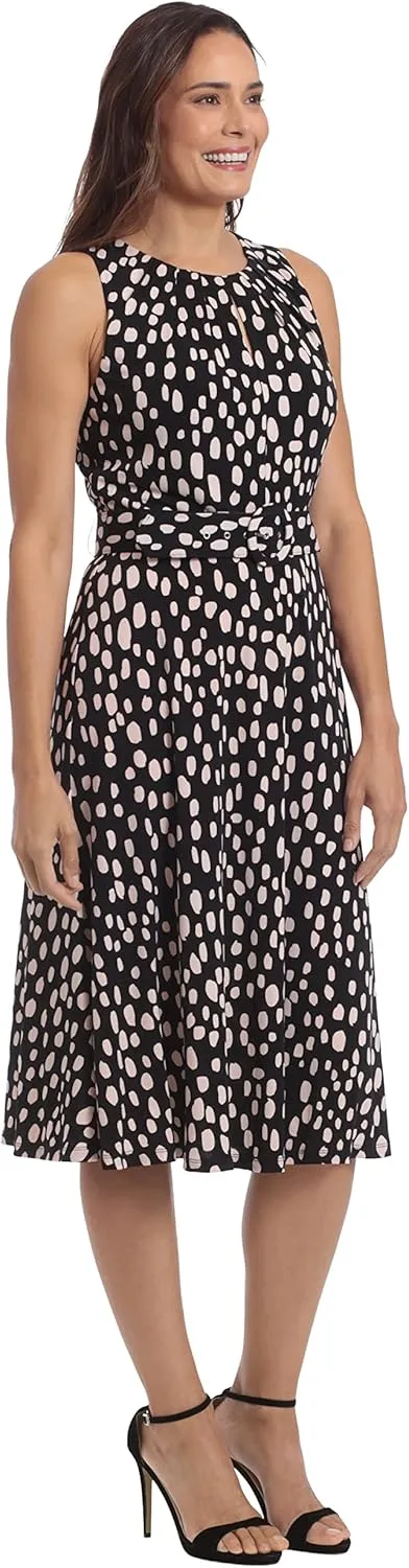 London Times Women's, Sleeveless Jersey Keyhole Belted Midi Dress