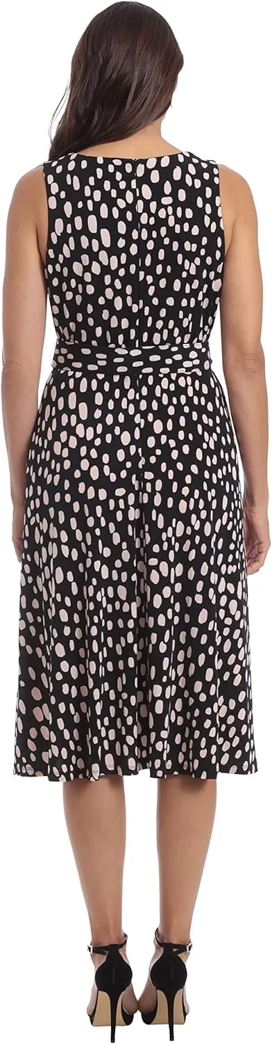 London Times Women's, Sleeveless Jersey Keyhole Belted Midi Dress