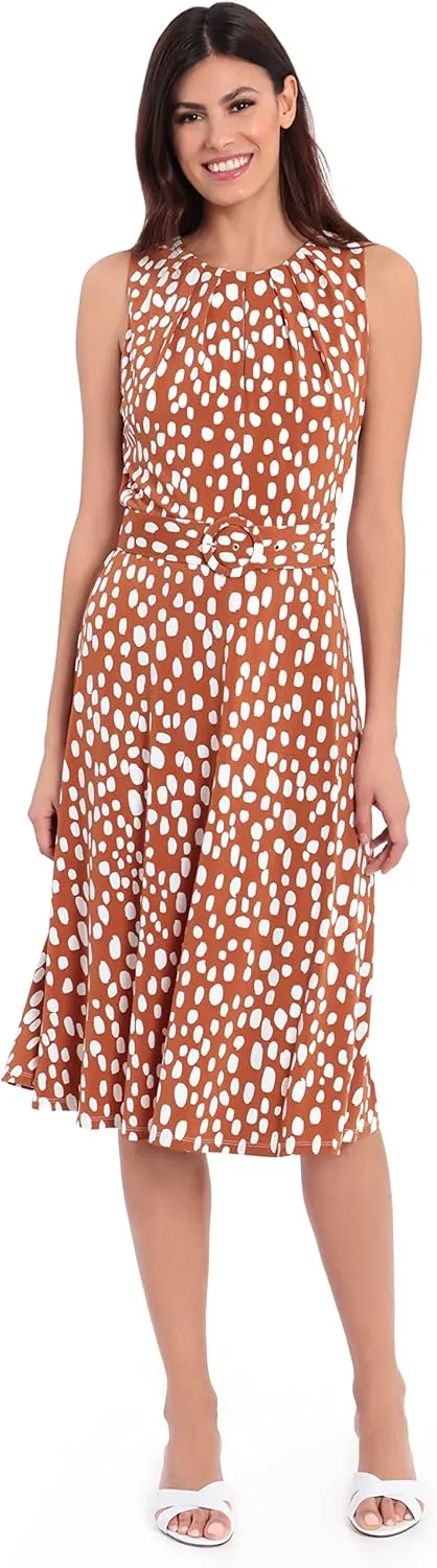 London Times Women's, Sleeveless Jersey Keyhole Belted Midi Dress